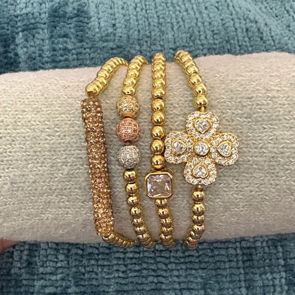 Jewelry - Elegant Gold and Silver Beaded Bracelet Set- stretchable to fit most wrists